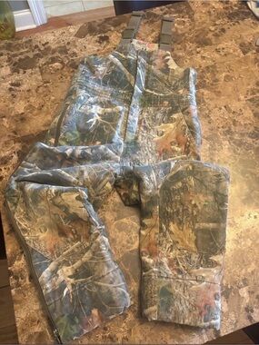 RedHead youth Camo Cargo Bib Overalls in Green and Brown